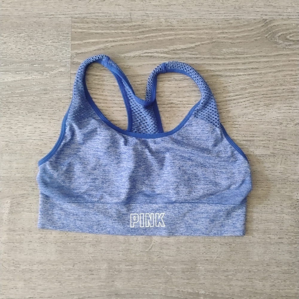 Victoria's Secret PINK Sport Seamless Crop Top / Sports Bra - Blue Marl - Size S